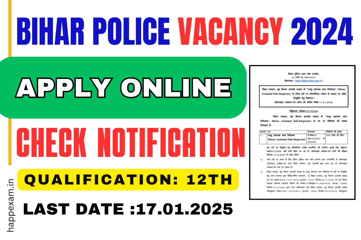 Bihar Police Steno ASI Vacancy 2024 Notification Out